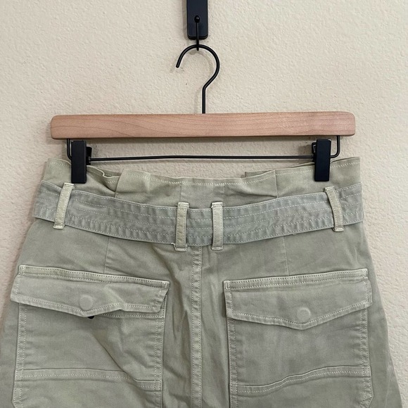 FRAME Safari Belted High Rise Paperbag Cuffed Hem Shorts Washed Od Green 26 - Picture 8 of 11